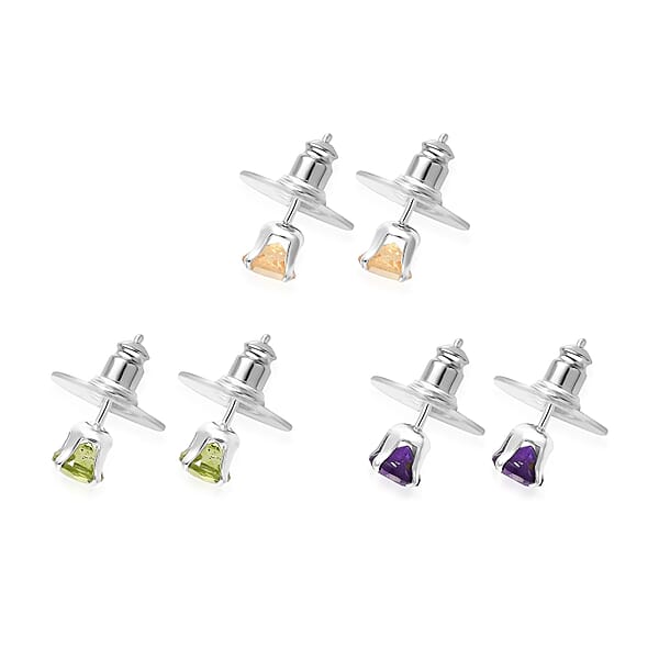 Shop Lc Peridot Brazilian Citrine And Amethyst 2.75 Ctw Set Of 3 Solitaire Stud Earrings In Sterling Silver