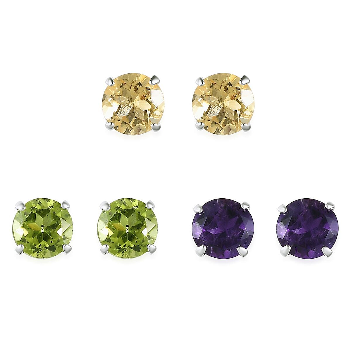 shop lc Peridot Brazilian Citrine and Amethyst 2.75 ctw Set of 3 Solitaire Stud Earrings in Sterling Silver