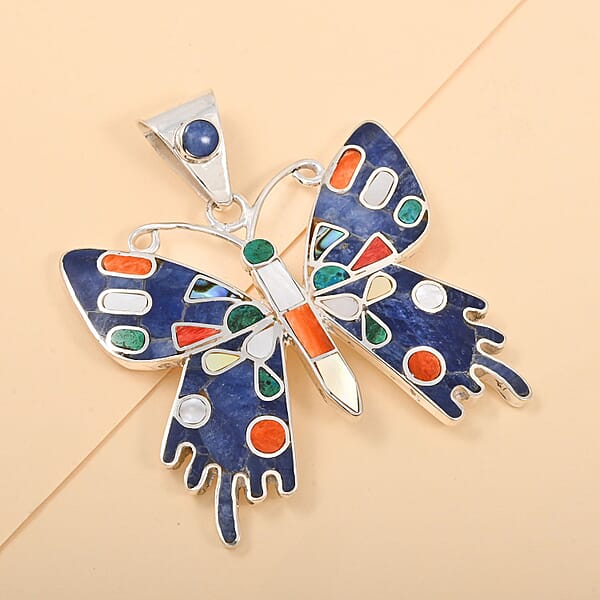 Shop Lc Peruvian Artistry Multi Gemstone 2.90 Ctw Super Butterfly Pendant Without Chain In Sterling Silver