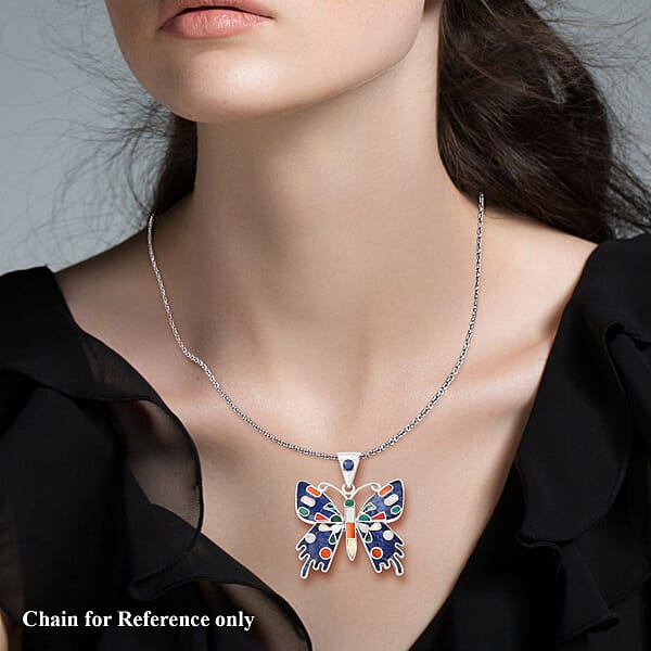 Shop Lc Peruvian Artistry Multi Gemstone 2.90 Ctw Super Butterfly Pendant Without Chain In Sterling Silver