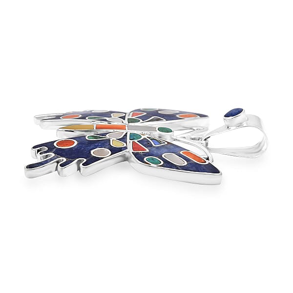 Shop Lc Peruvian Artistry Multi Gemstone 2.90 Ctw Super Butterfly Pendant Without Chain In Sterling Silver