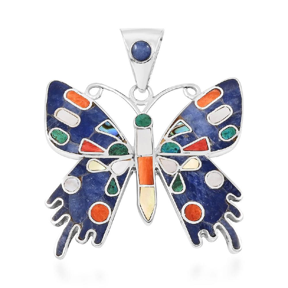 shop lc Peruvian Artistry Multi Gemstone 2.90 ctw Super Butterfly Pendant without Chain in Sterling Silver