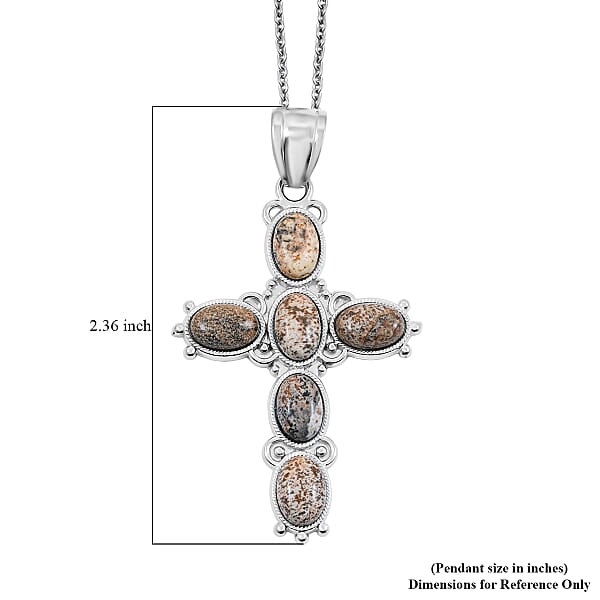 Shop Lc Picture Jasper 12.50 Ctw Cross Pendant In Silvertone With Stainless Steel Necklace 20 Inches