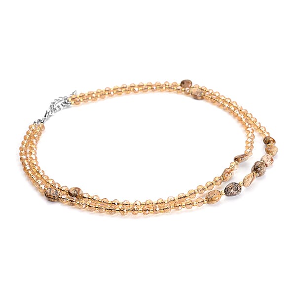 Shop Lc Picture Jasper 50.00 Ctw Champagne Glass Beaded Two Row Necklace In Stainless Steel 18-20 Inches Tarnish-Free Waterproof Sweat Proof Jewelry
