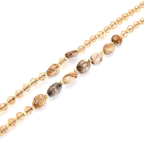 Shop Lc Picture Jasper 50.00 Ctw Champagne Glass Beaded Two Row Necklace In Stainless Steel 18-20 Inches Tarnish-Free Waterproof Sweat Proof Jewelry