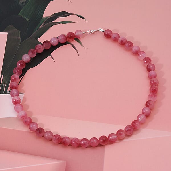 Shop Lc Pink Agate Beaded 290.00 Ctw Necklace 18 Inches In Sterling Silver