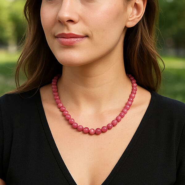 Shop Lc Pink Agate Beaded 290.00 Ctw Necklace 18 Inches In Sterling Silver