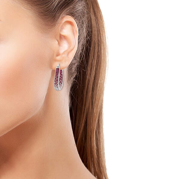 Shop Lc Pink And Red And White Austrian Crystal Inside Out Hoop Earrings In Silvertone