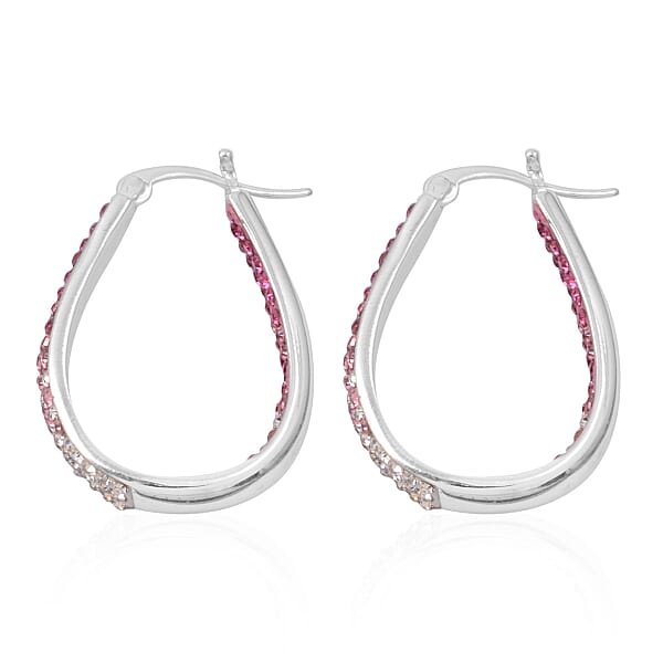 Shop Lc Pink And Red And White Austrian Crystal Inside Out Hoop Earrings In Silvertone