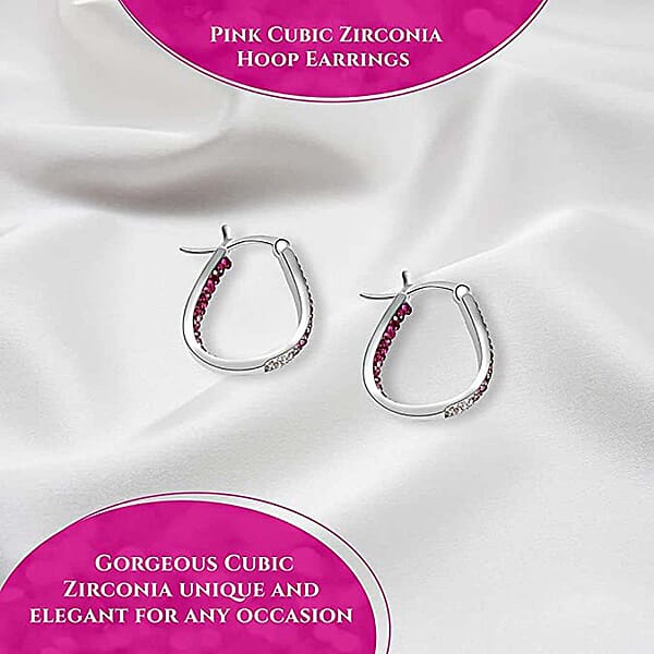 Shop Lc Pink And Red And White Austrian Crystal Inside Out Hoop Earrings In Silvertone