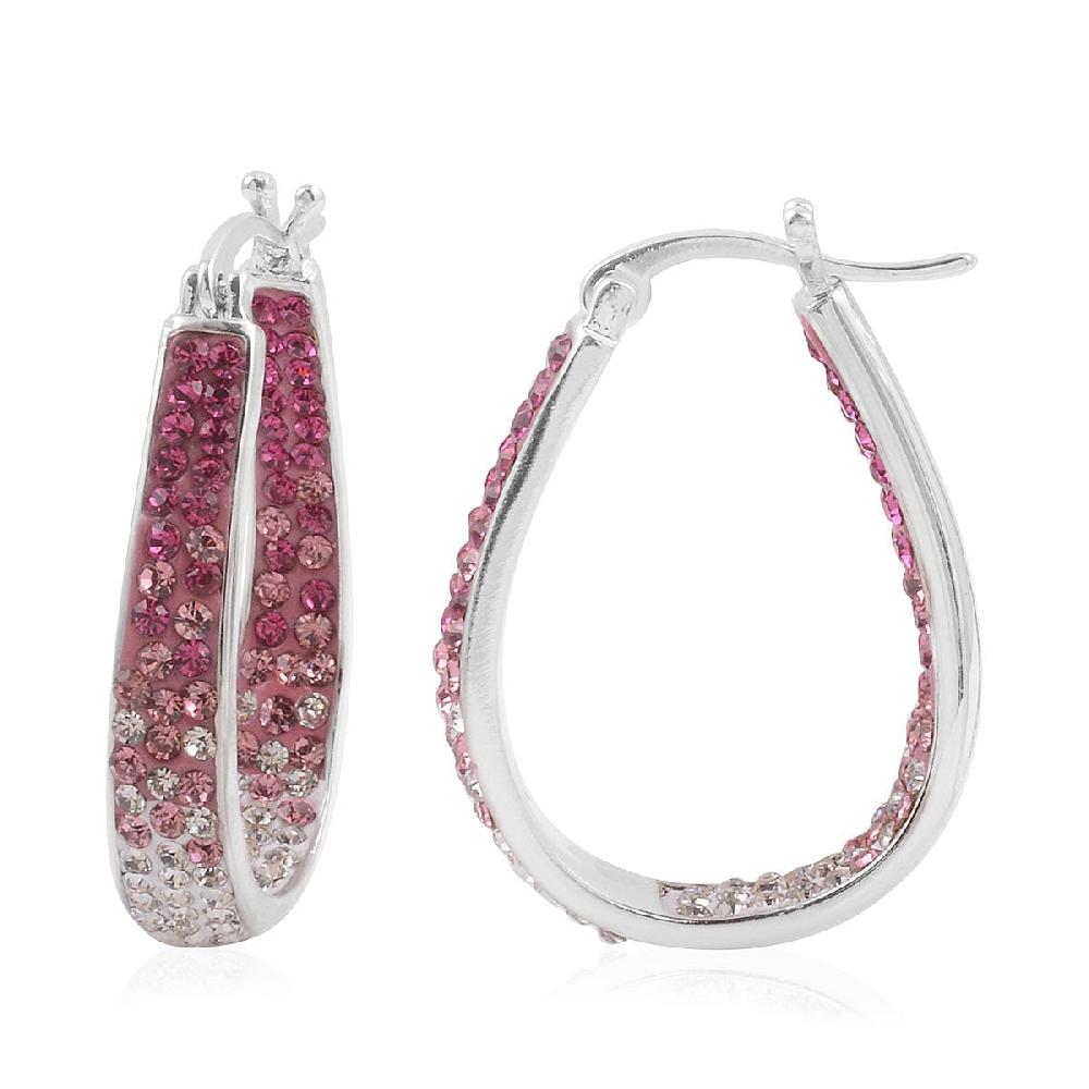 shop lc Pink and Red and White Austrian Crystal Inside Out Hoop Earrings in Silvertone