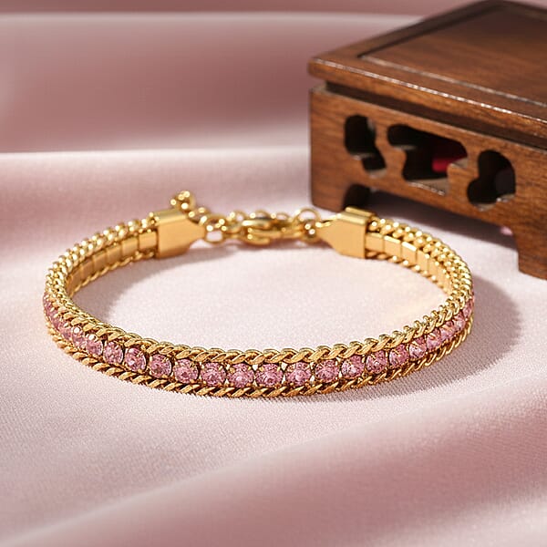 Shop Lc Pink Austrian Crystal Bracelet In ION Plated YG Stainless Steel (7.50 In)