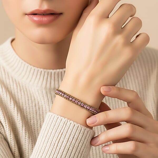 Shop Lc Pink Austrian Crystal Bracelet In ION Plated YG Stainless Steel (7.50 In)