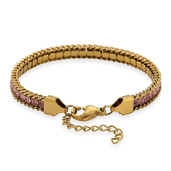 Shop Lc Pink Austrian Crystal Bracelet In ION Plated YG Stainless Steel (7.50 In)