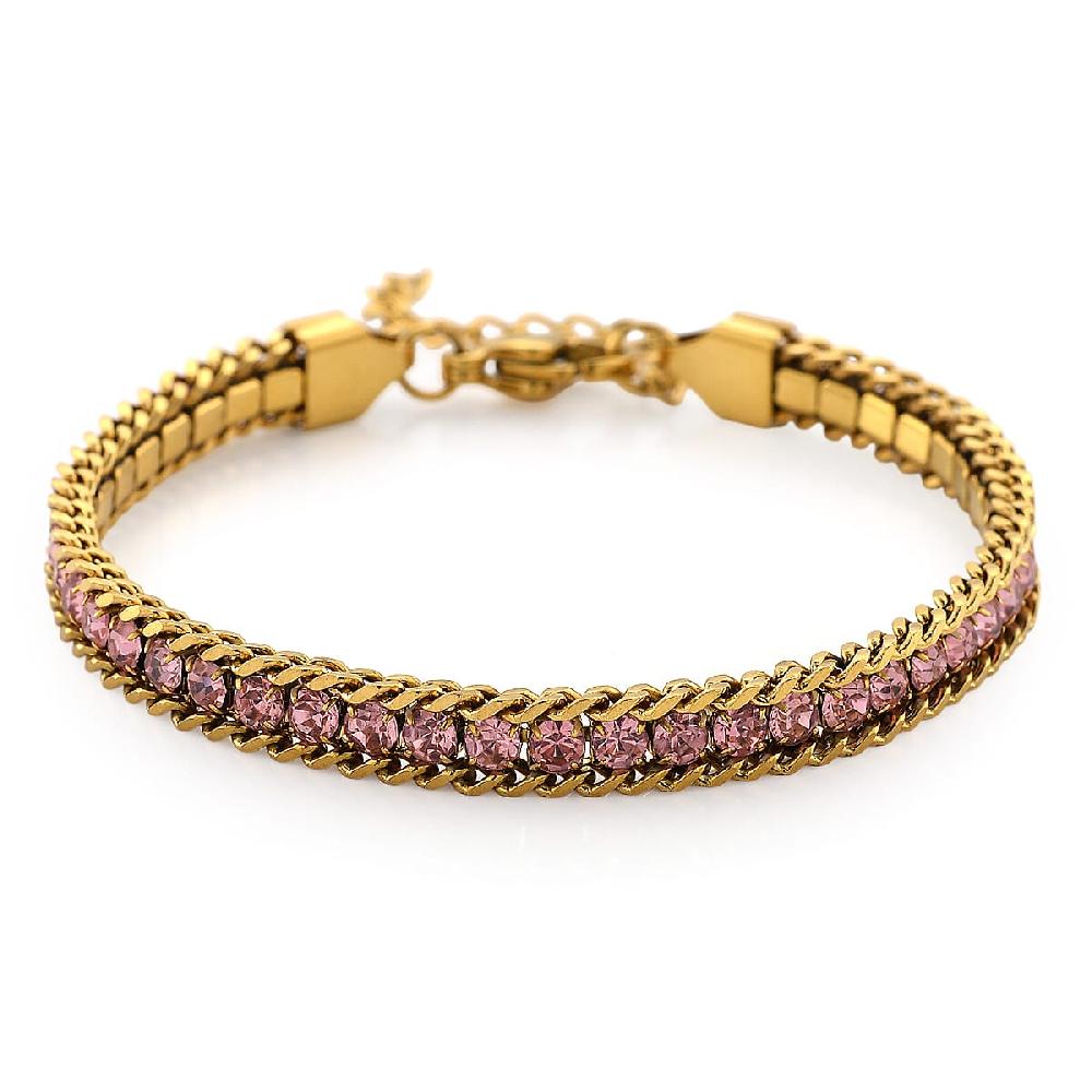 shop lc Pink Austrian Crystal Bracelet in ION Plated YG Stainless Steel (7.50 In)