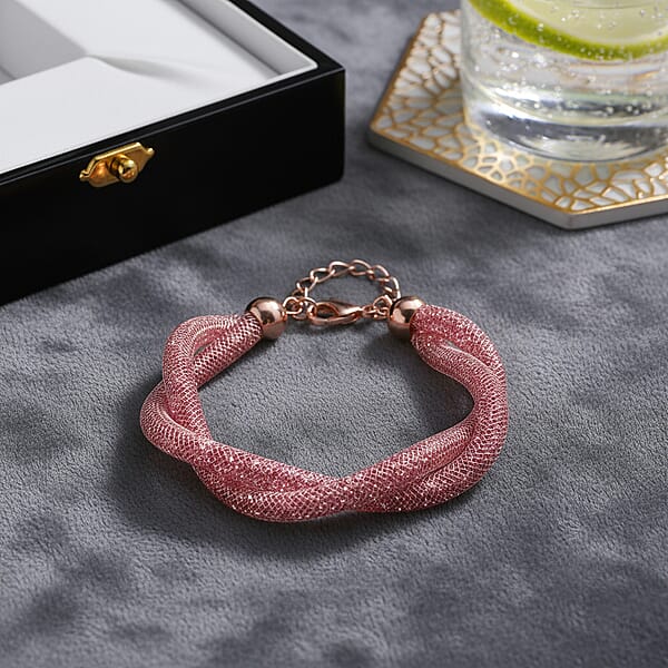 Shop Lc Pink Austrian Crystal Twisted Rope Bracelet In Rosetone (9.5-11.5In)