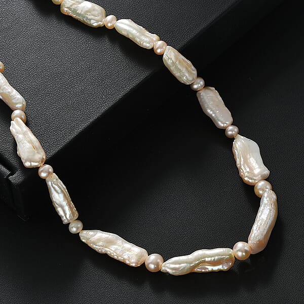 Shop Lc Pink Biwa And White Freshwater Pearl Necklace In 18K Vermeil Yellow Gold Over Sterling Silver 18 Inches