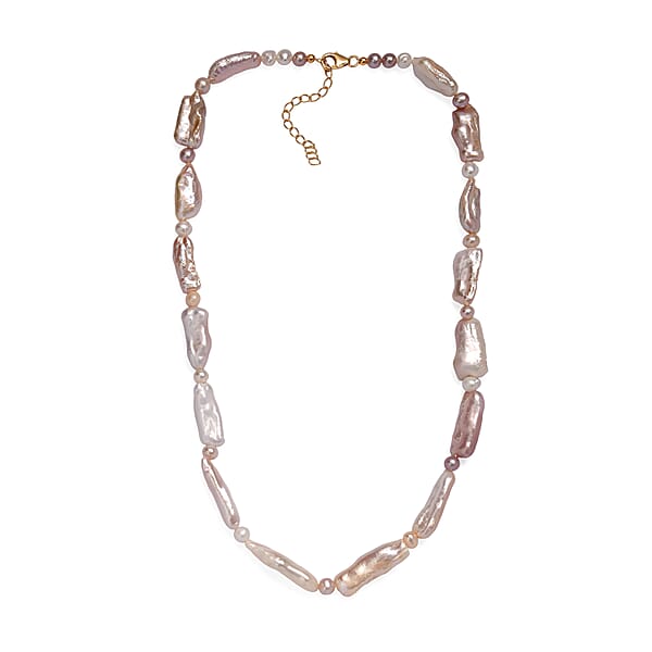 Shop Lc Pink Biwa And White Freshwater Pearl Necklace In 18K Vermeil Yellow Gold Over Sterling Silver 18 Inches
