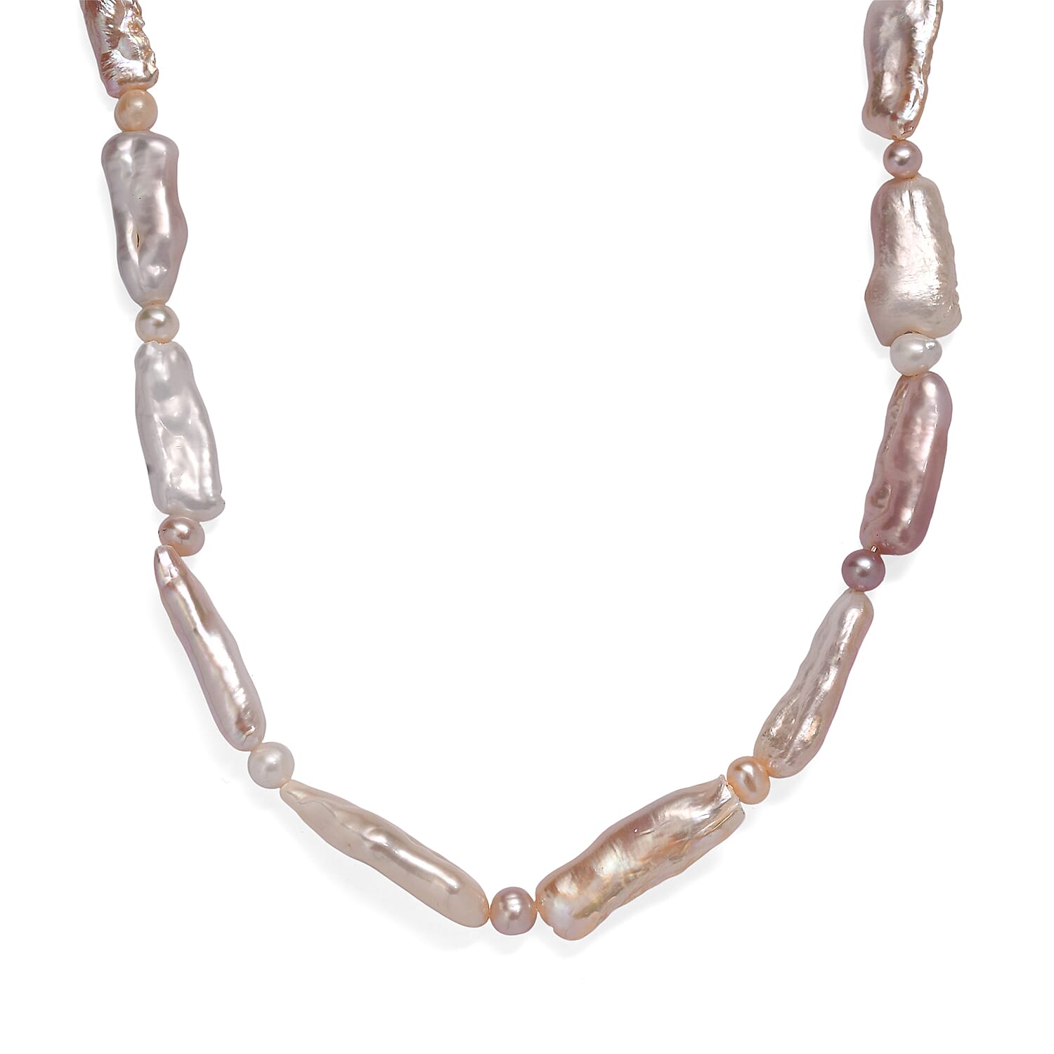 shop lc Pink Biwa and White Freshwater Pearl Necklace in 18K Vermeil Yellow Gold Over Sterling Silver 18 Inches