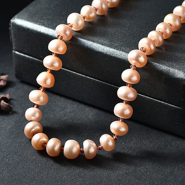 Shop Lc Pink Freshwater Pearl And Orissa Rhodolite Garnet 10.00 Ctw Necklace In 18K Vermeil Rose Gold Over Sterling Silver 18 Inches