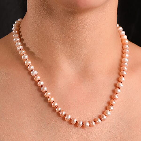 Shop Lc Pink Freshwater Pearl And Orissa Rhodolite Garnet 10.00 Ctw Necklace In 18K Vermeil Rose Gold Over Sterling Silver 18 Inches