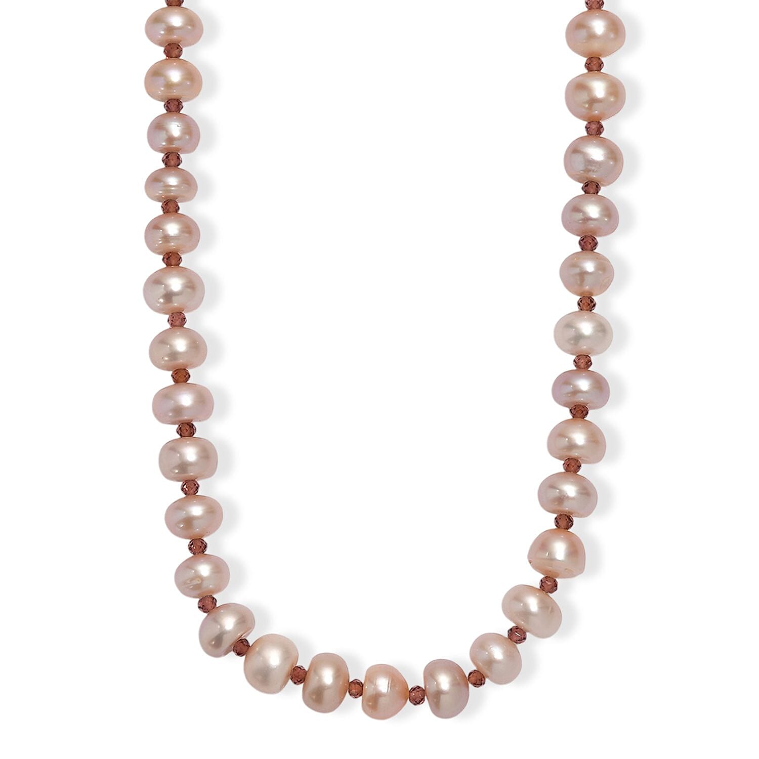 shop lc Pink Freshwater Pearl and Orissa Rhodolite Garnet 10.00 ctw Necklace in 18K Vermeil Rose Gold Over Sterling Silver 18 Inches