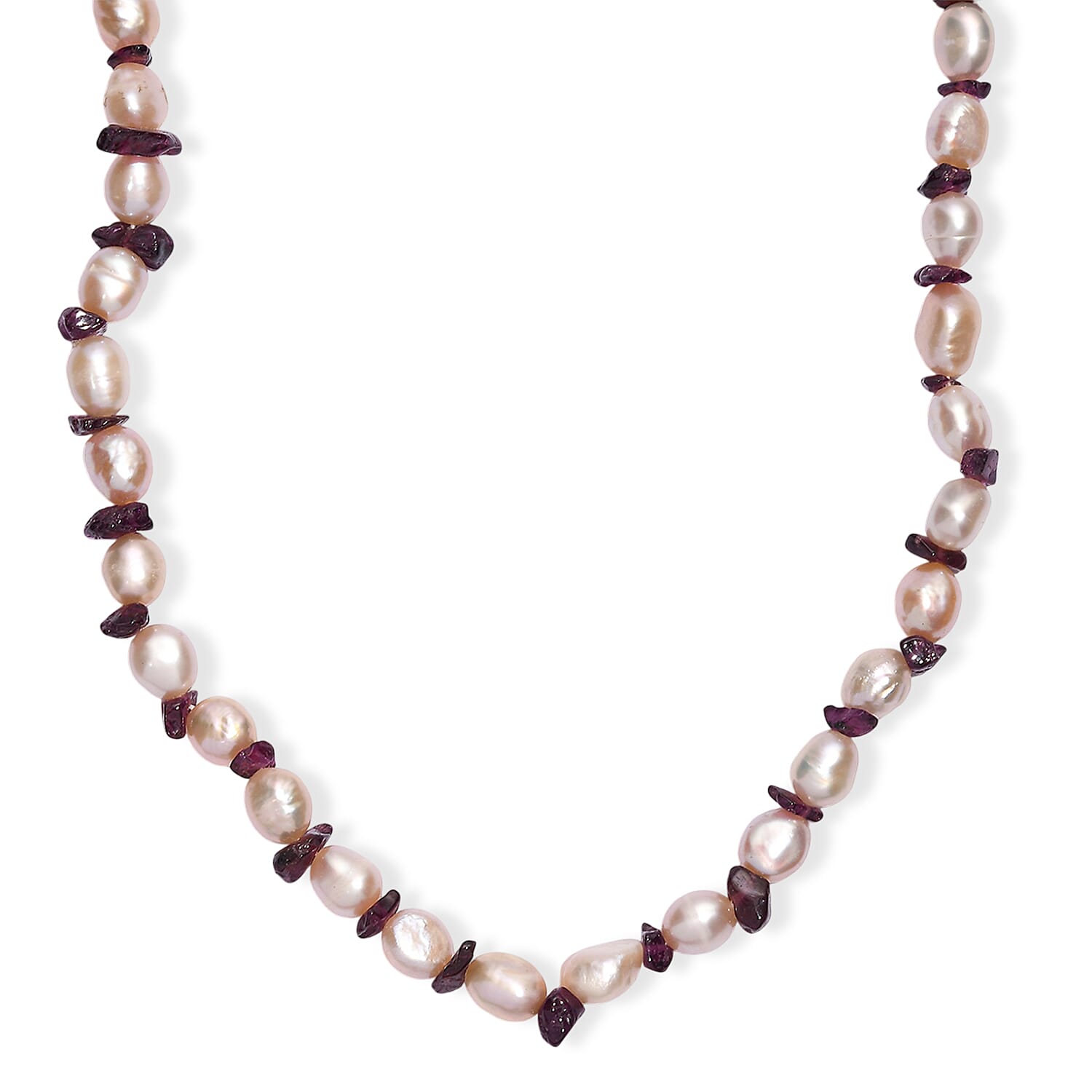 shop lc Pink Freshwater Pearl and Orissa Rhodolite Garnet 45 Ctw Elegance Necklace 18 Inches in Rhodium Over Sterling Silver