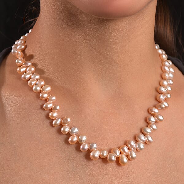 Shop Lc Pink Freshwater Pearl Bubble Necklace 18 Inches In 18K Vermeil Rose Gold Over Sterling Silver