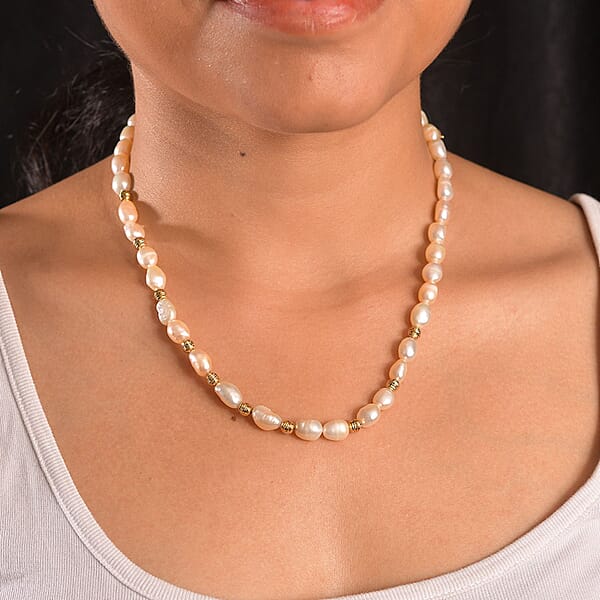 Shop Lc Pink Freshwater Pearl Golden Shoreline Necklace In 18K Vermeil Yellow Gold Over Sterling Silver 18 Inches