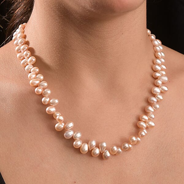 Shop Lc Pink Freshwater Pearl Necklace In 18K Vermeil Rose Gold Over Sterling Silver