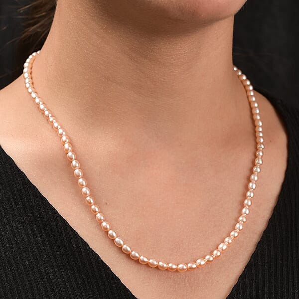 Shop Lc Pink Freshwater Pearl Oval Shape Necklace In 18K Vermeil Yellow Gold Over Sterling Silver 18 Inches