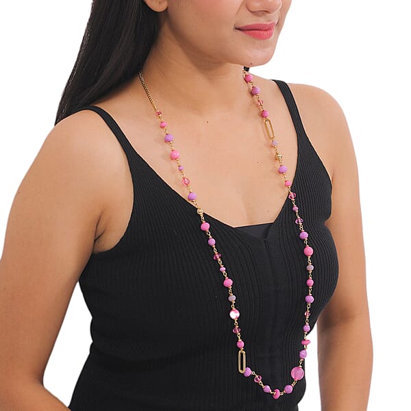 Shop Lc Pink Glass Beaded Necklace In Goldtone 36-38 Inches