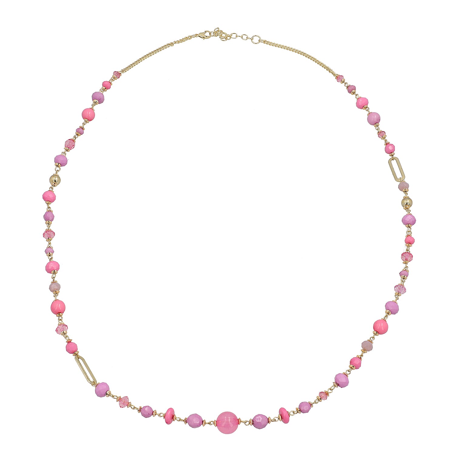 shop lc Pink Glass Beaded Necklace in Goldtone 36-38 Inches
