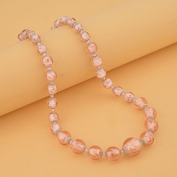 Shop Lc Pink Glass Beaded Necklace In Silvertone 20-22 Inches