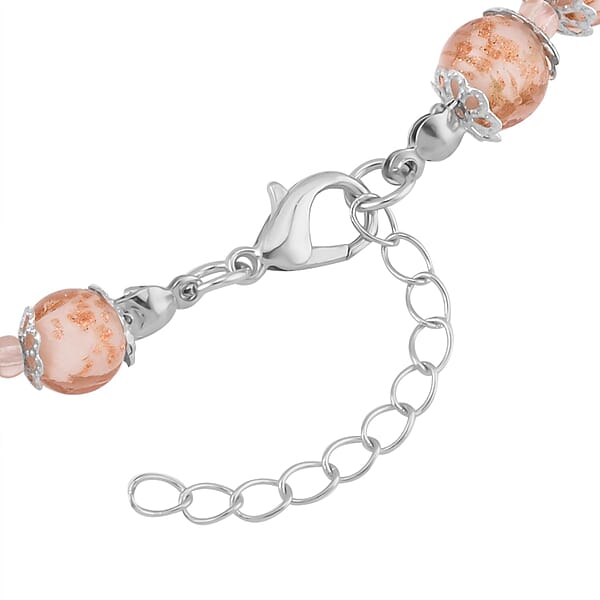 Shop Lc Pink Glass Beaded Necklace In Silvertone 20-22 Inches