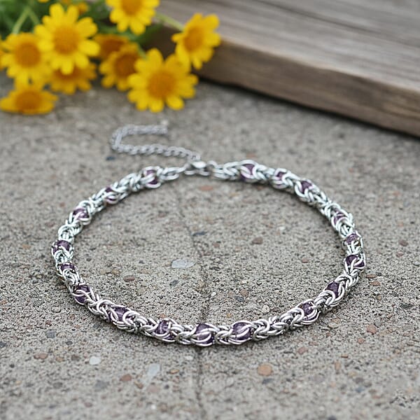 Shop Lc Pink Magic Color Glass Interlock Weave Chain Necklace In Stainless Steel (20-22 Inches)