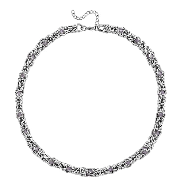 Shop Lc Pink Magic Color Glass Interlock Weave Chain Necklace In Stainless Steel (20-22 Inches)