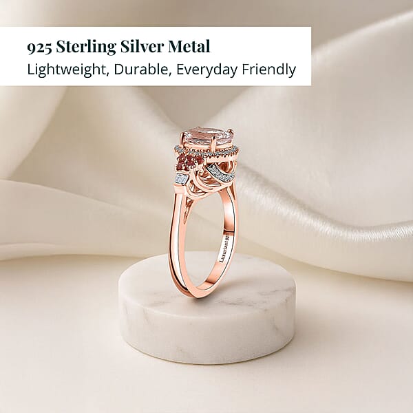 Shop Lc Pink Morganite Padparadscha Sapphire Luxuriant Lab Grown Diamond 2.10 Ctw Regal Crest Ring In 18K Vermeil Rose Gold Over Sterling Silver