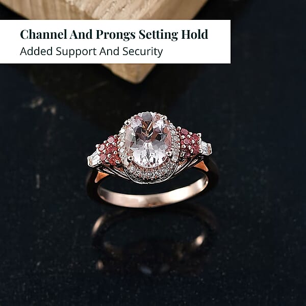 Shop Lc Pink Morganite Padparadscha Sapphire Luxuriant Lab Grown Diamond 2.10 Ctw Regal Crest Ring In 18K Vermeil Rose Gold Over Sterling Silver