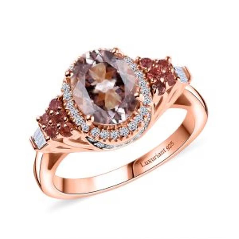 shop lc Pink Morganite Padparadscha Sapphire Luxuriant Lab Grown Diamond 2.10 ctw Regal Crest Ring in 18K Vermeil Rose Gold Over Sterling Silver