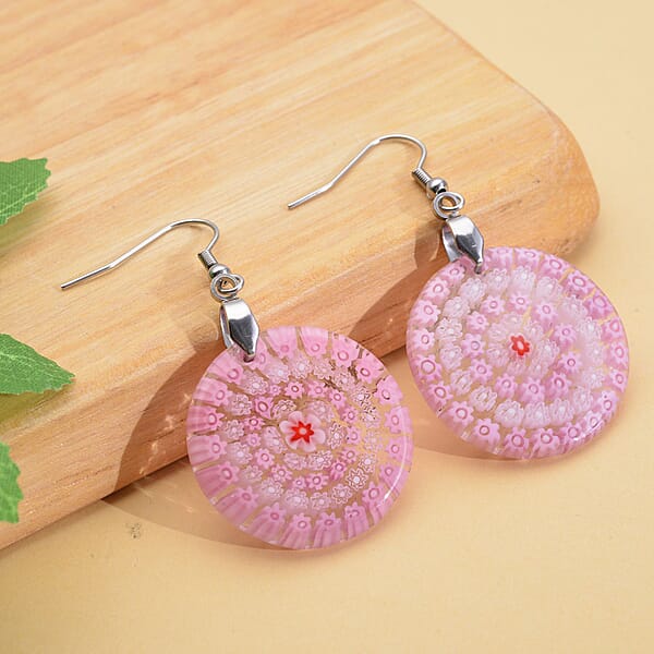 Shop Lc Pink Murano Style Dangle Earrings In Stainless Steel