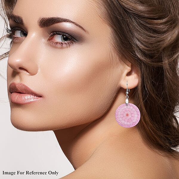 Shop Lc Pink Murano Style Dangle Earrings In Stainless Steel
