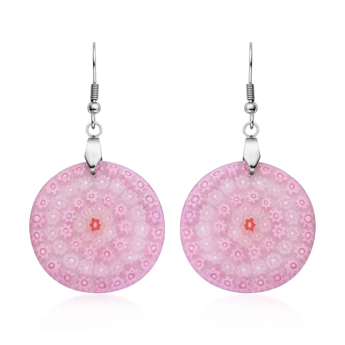 shop lc Pink Murano Style Dangle Earrings in Stainless Steel