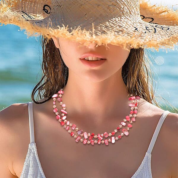 Shop Lc Pink Shell Chips And Pink Color Glass Beaded Necklace 47 Inches
