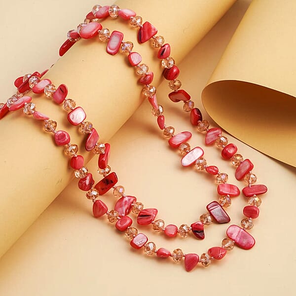 Shop Lc Pink Shell Chips And Pink Color Glass Beaded Necklace 47 Inches