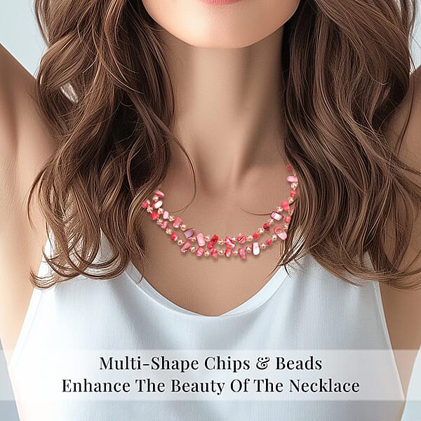 Shop Lc Pink Shell Chips And Pink Color Glass Beaded Necklace 47 Inches