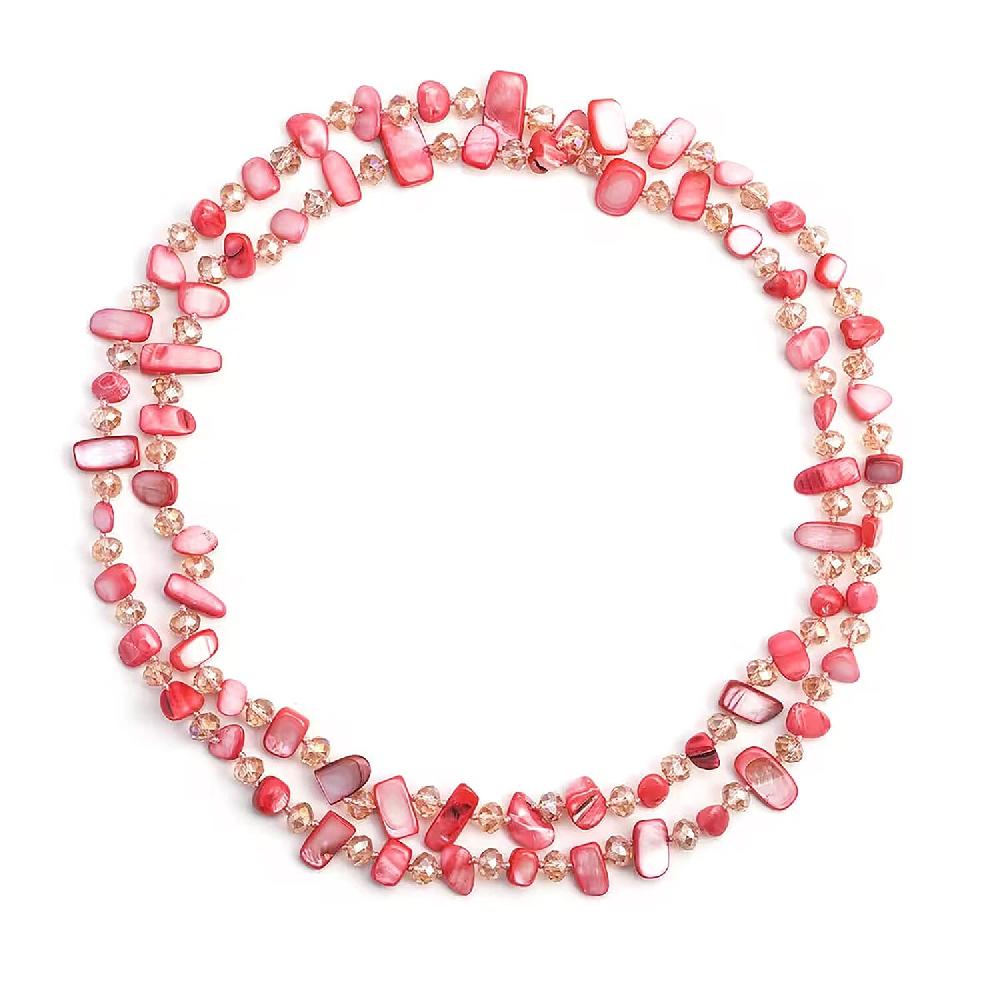 shop lc Pink Shell Chips and Pink Color Glass Beaded Necklace 47 Inches