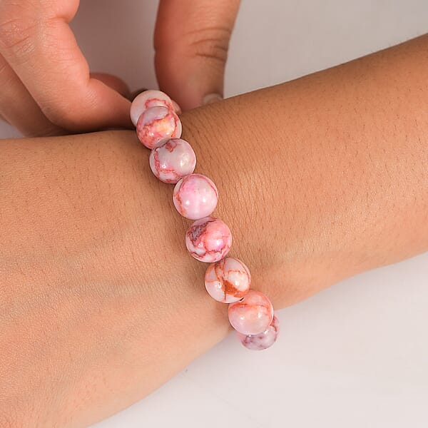 Shop Lc Pink Web Jasper 150.00 Ctw Beaded Stretch Bracelet