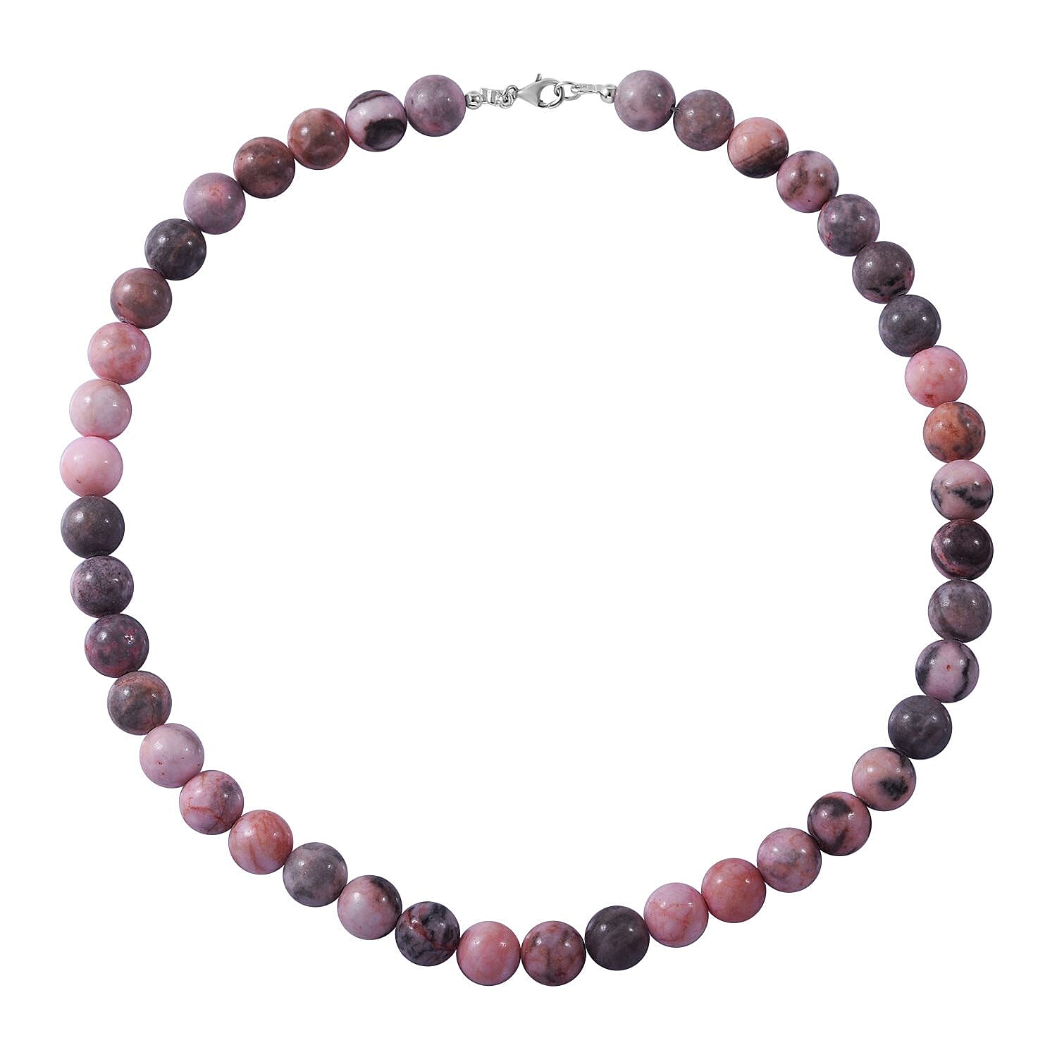 shop lc Pink Zebra Jasper 250.00 ctw Beaded Necklace in Sterling Silver 18 Inches