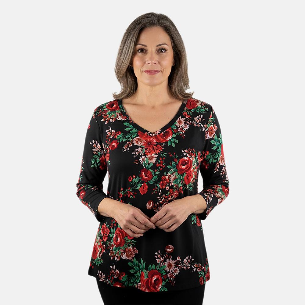 shop lc Pioneer Woman Black Dark Floral Knit Long Sleeve Blouse S